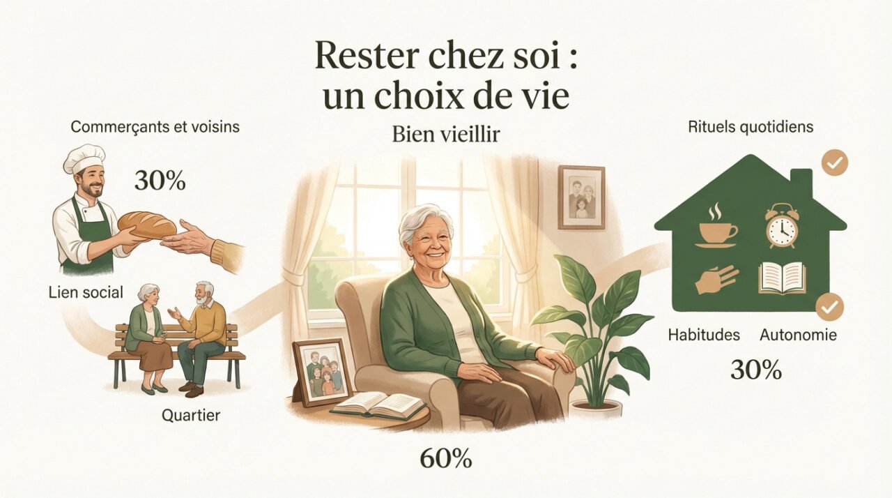 Senior souriant profitant du confort de son salon à domicile