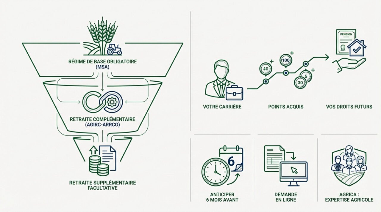 Représentation de la gestion de la retraite complémentaire pour les salariés agricoles via AGRICA et Agirc-Arrco