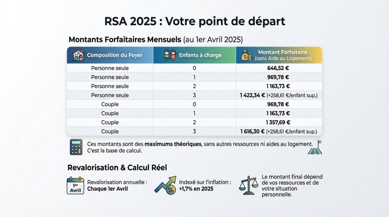 Illustration des montants de base du RSA pour l'année 2025