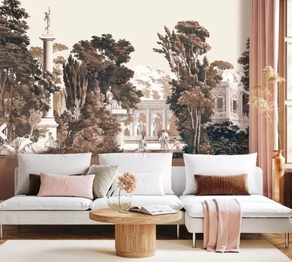 Papier peint panoramique jardin anglais patiné : l’élégance intemporelle des décors muraux