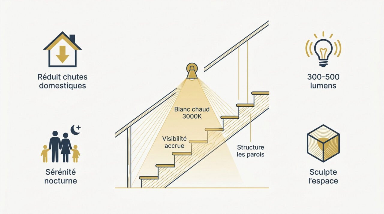 Applique murale design éclairant les marches d'un escalier moderne en bois