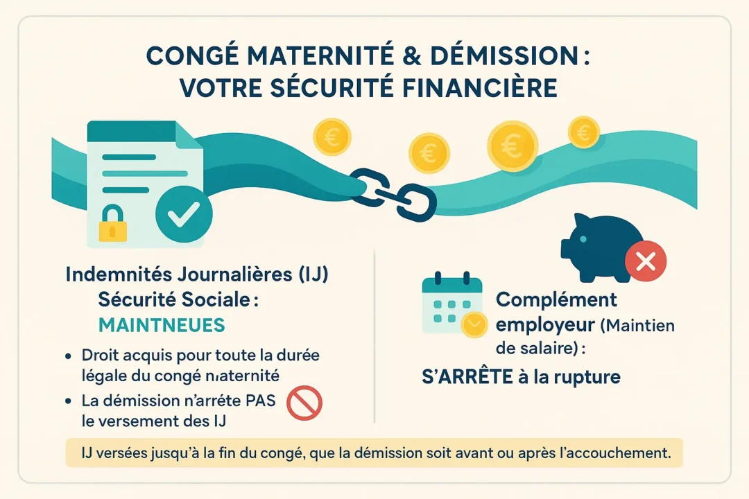 Illustration sur les indemnités journalières après démission pendant le congé maternité