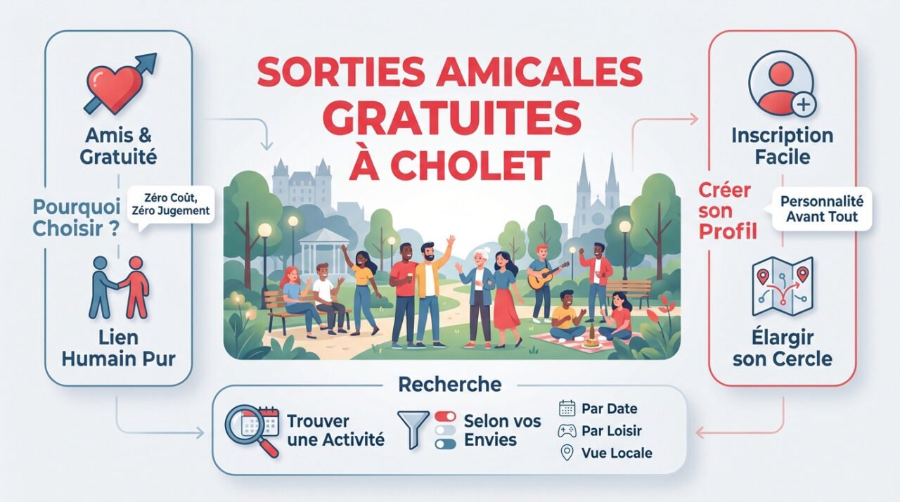 Groupe d'amis souriants profitant d'une sortie gratuite à Cholet