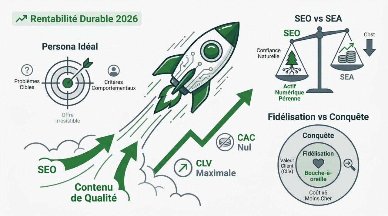 Schéma stratégique de la croissance organique et de l'acquisition client en 2026