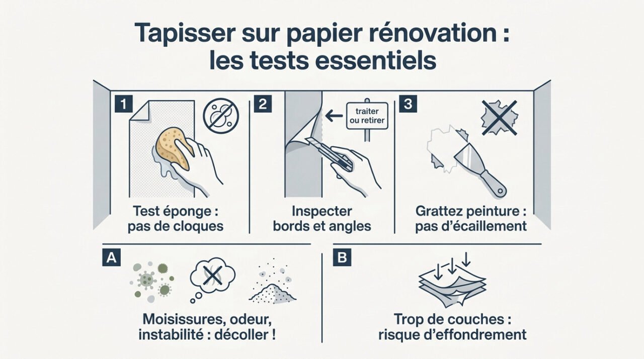test d'adhérence à l'éponge sur un papier de rénovation mural avant pose