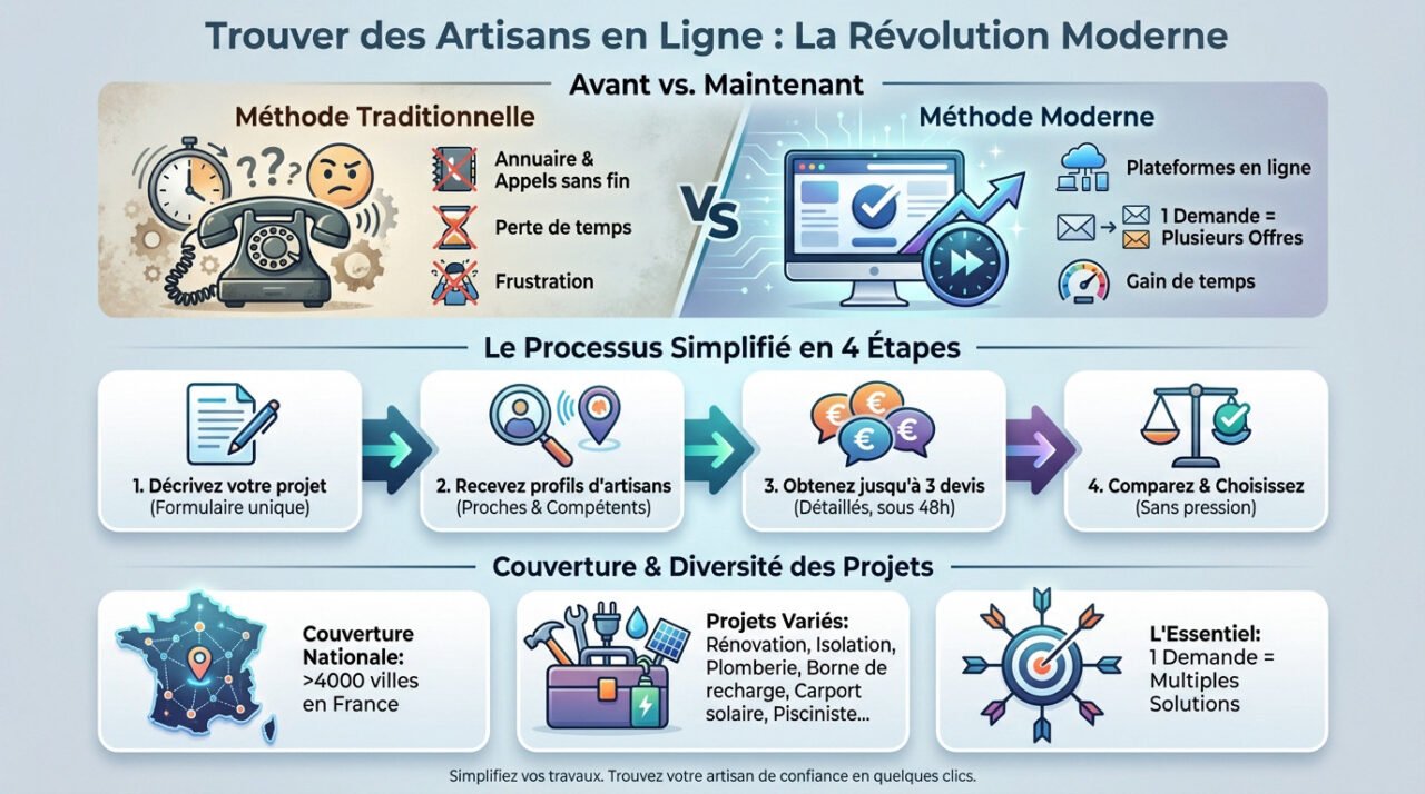 Artisan consultant une tablette pour établir un devis travaux en ligne