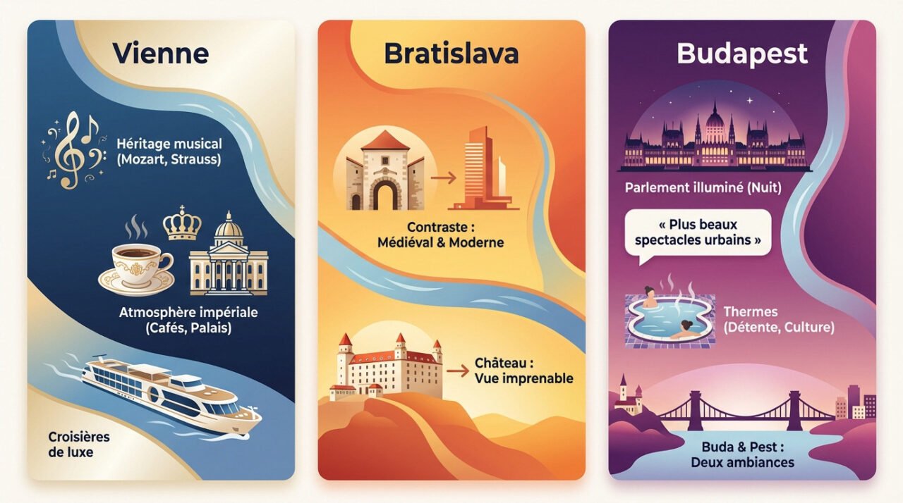 Panorama des villes impériales du Danube : Vienne, Bratislava et Budapest